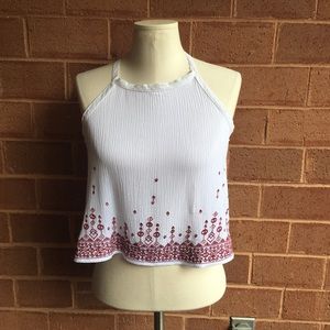 LA Hearts White Red Embroidered Crop Halter Top